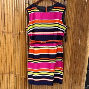 Tahari Colorful Sleeveless Striped Dress NWT. Size 16